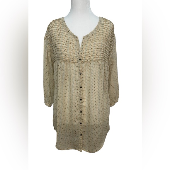 Zara Tops - Zara TRF Tan Bib Collar Blouse Relaxed Buttoned